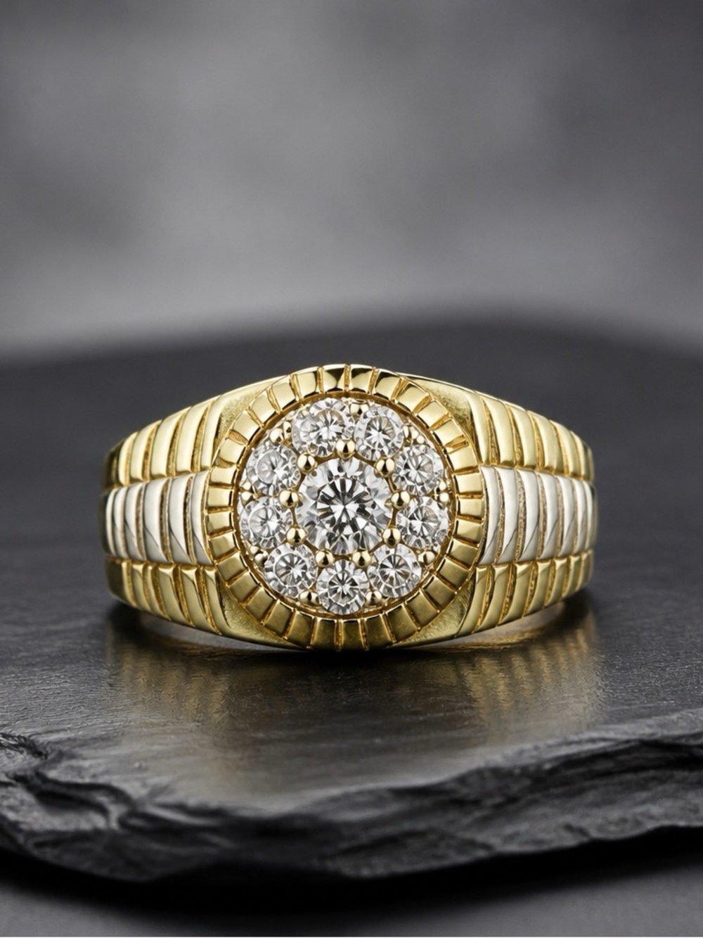 Men’s 10k Gold Rolex Design Diamond Ring Size 9 1/2